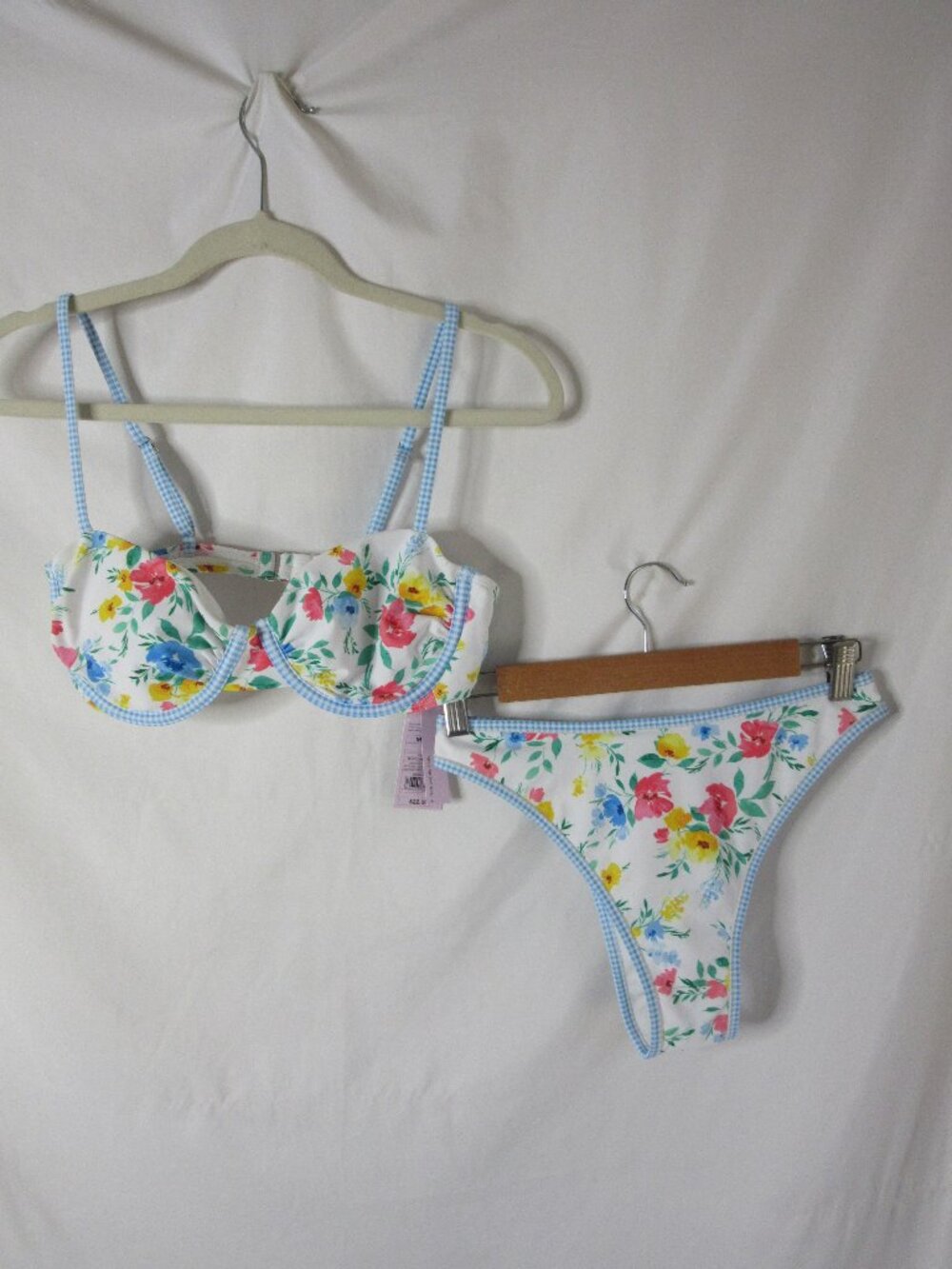 Wild Fable  2 Piece Bikini Blue White Gingham Floral Size Small & Medium NWT